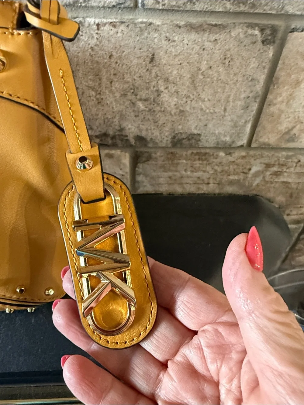Michael Kors Astor Yellow Leather Studded Shoulder Bag
